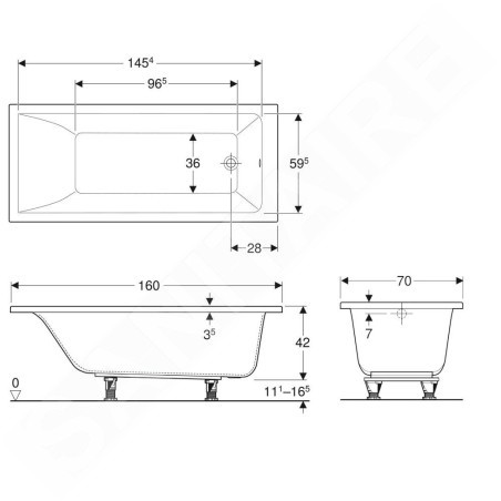 Geberit Selnova Square - Baignoire 1600x700x420 mm, blanc 554.382.01.1