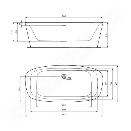 Ideal Standard Dea - Baignoire îlot 1900x900 mm, blanc mat K8722V1