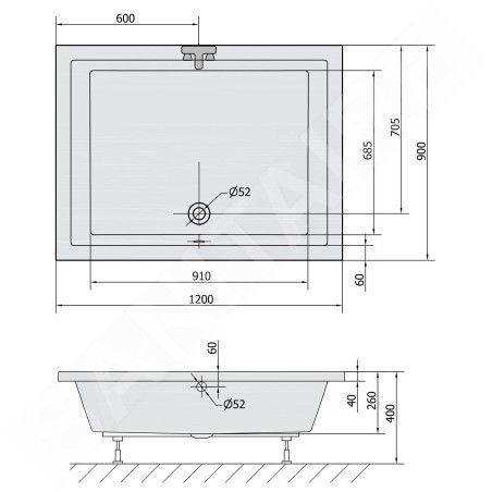 Polysan Deep - Receveur de douche profond, 1200x900x260 mm, blanc 72383