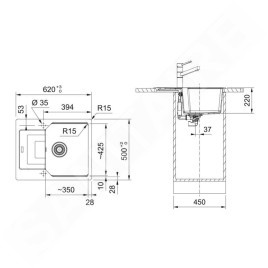 Franke Urban - Évier en fragranit UBG 611-62, 620x500 mm, blanc arctique 114.0700.095