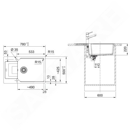 Franke Urban - Évier en fragranit UBG 611-78 BB, 780x500 mm, sahara 114.0700.107