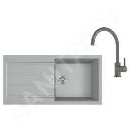 Franke Colonnes - Set de cuisine T125, évier en tectonite S2D 611-100 + robinet FC 6018.084, gris 143.0687.406