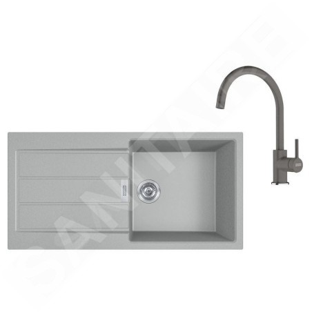 Franke Colonnes - Set de cuisine T125, évier en tectonite S2D 611-100 + robinet FC 6018.084, gris 143.0687.406