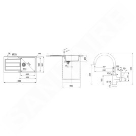 Franke Colonnes - Set de cuisine T125, évier en tectonite S2D 611-100 + robinet FC 6018.084, gris 143.0687.406