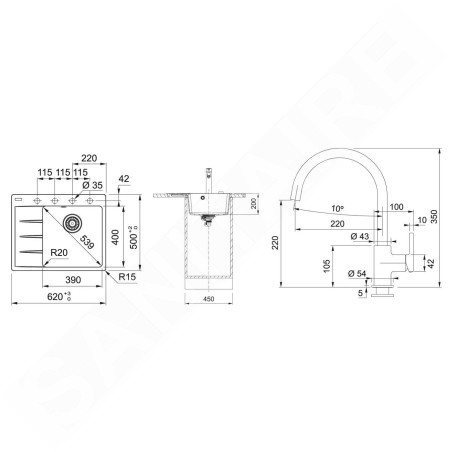 Franke Colonnes - Set de cuisine G269KA, évier en fragranit CNG 611-62 TL/7 + robinet FC 6018.424, cachemire 114.0700.665