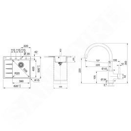 Franke Colonnes - Set de cuisine G269O, évier en fragranit CNG 611-62 TL/7 + robinet  FC 6018.071, onyx 114.0700.667