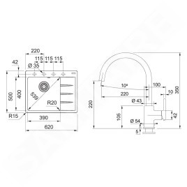 Franke Colonnes - Set de cuisine G270KA, évier en fragranit CNG 611-62 TL/2 + robinet FC 6018.424, cachemire 114.0700.669