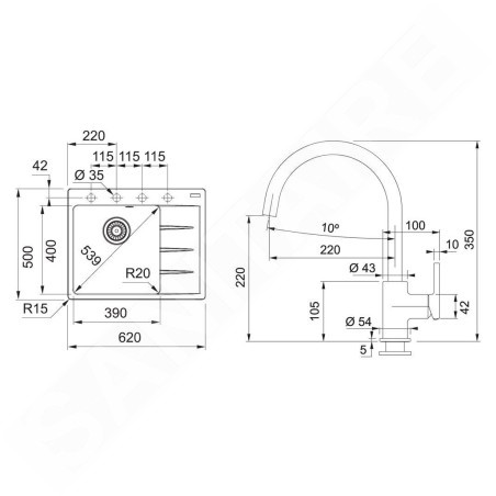 Franke Colonnes - Set de cuisine G270KA, évier en fragranit CNG 611-62 TL/2 + robinet FC 6018.424, cachemire 114.0700.669