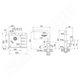 Franke Colonnes - Set de cuisine G249O, évier en fragranit CNG 611-62 + robinet FS 3230.031, onyx / chrome 114.0700.681
