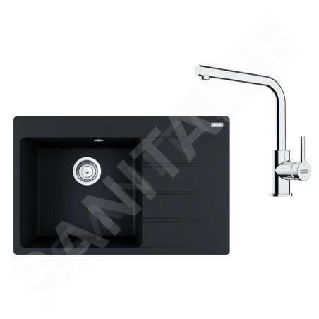 Franke Colonnes - Set de cuisine G251O, évier en fragranit CNG 611-78 TL/2 + robinet FS 3230.031, onyx / chrome 114.0700.689