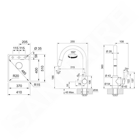 Franke Colonnes - Set de cuisine G252KA, évier en fragranit MRG 610-37 RTL + robinet FS 3229.031, cachemire / chrome