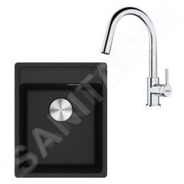 Franke Colonnes - Set de cuisine G252O, évier en fragranit MRG 610-37 RTL + robinet Samoa, onyx/chrome 114.0700.693