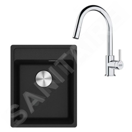 Franke Colonnes - Set de cuisine G252O, évier en fragranit MRG 610-37 RTL + robinet Samoa, onyx/chrome 114.0700.693