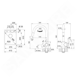 Franke Colonnes - Set de cuisine G252O, évier en fragranit MRG 610-37 RTL + robinet Samoa, onyx/chrome 114.0700.693
