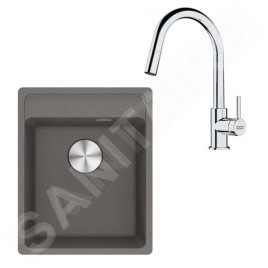 Franke Colonnes - Set de cuisine G252ŠK, évier en fragranit MRG 610-37 RTL, pierre grise + robinet FS 3229.031, gris pierre /