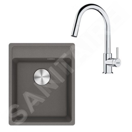 Franke Colonnes - Set de cuisine G252ŠK, évier en fragranit MRG 610-37 RTL, pierre grise + robinet FS 3229.031, gris pierre /