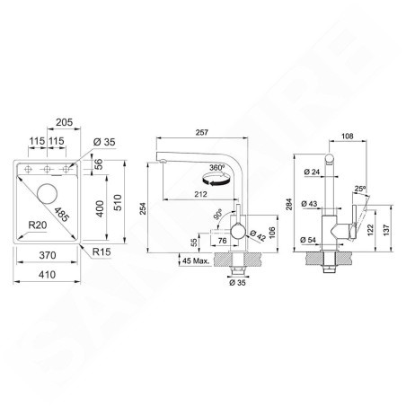 Franke Colonnes - Set de cuisine G253MČ, évier en fragranit MRG 610-37 RTL + robinet FS 3230.031, noir mat / chrome 114.0700.697
