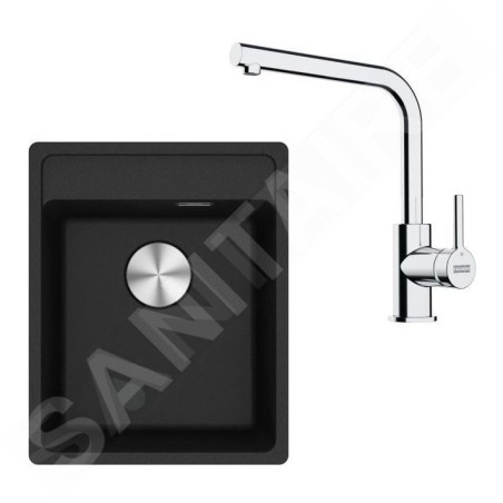 Franke Colonnes - Set de cuisine G253O, évier en fragranit MRG 610-37 RTL + robinet FS 3230.031, onyx / chrome 114.0700.698