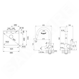 Franke Colonnes - Set de cuisine G254KA, évier en fragranit MRG 610-52 RTL + robinet FS 3229.031, cachemire / chrome