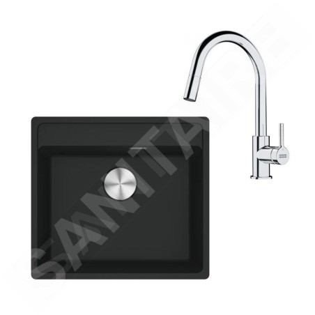 Franke Colonnes - Set de cuisine G254MČ, évier en fragranit MRG 610-52 RTL + robinet FS 3229.031, noir mat / chrome 114.0700.702
