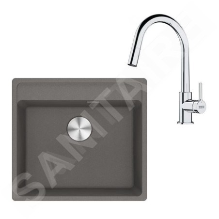 Franke Colonnes - Set de cuisine G254ŠK, évier en fragranit MRG 610-52 RTL+ robinet  FS 3229.031, gris pierre / chrome