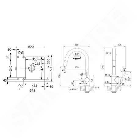 Franke Colonnes - Set de cuisine G256MČ, évier en fragranit MRG 611-62 + robinet FS 3229.031, noir mat / chrome 114.0700.711