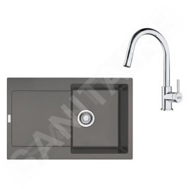 Franke Colonnes - Set de cuisine G258ŠK, évier en fragranit MRG 611+ robinet  FS 3229.031, gris pierre / chrome 114.0700.719