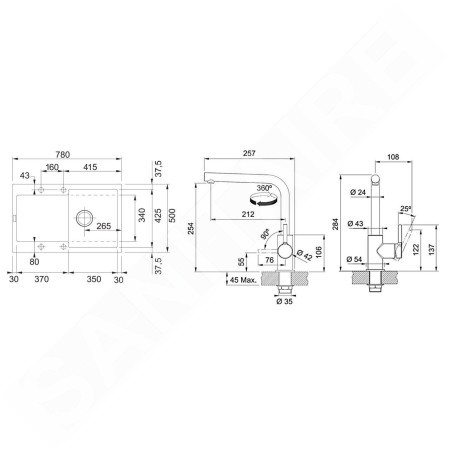 Franke Colonnes - Set de cuisine G259MČ, évier en fragranit MRG 611 + robinet FS 3230.031, noir mat / chrome 114.0700.720
