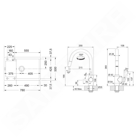 Franke Colonnes - Set de cuisine G260O, évier en fragranit MRG 611-78 BB + robinet FS 3229.031, onyx/chrome 114.0700.724
