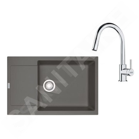 Franke Colonnes - Set de cuisine G260ŠK, évier en fragranit MRG 611-78 BB + robinet FS 3229.031, gris pierre / chrome