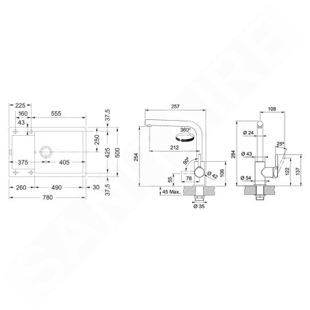 Franke Colonnes - Set de cuisine G261O, évier en fragranit MRG 611-78 BB + robinet FS 3230.031, onyx/chrome 114.0700.727