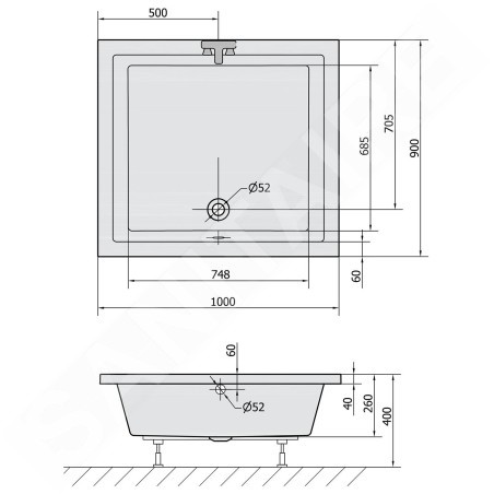 Polysan Deep - Receveur de douche profond, 1000x900x260 mm, blanc 72340
