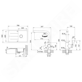 Franke Colonnes - Set de cuisine G263O, évier en fragranit BFG 611-78, onyx + robinet FS 3230.031, onyx / chrome 114.0700.736
