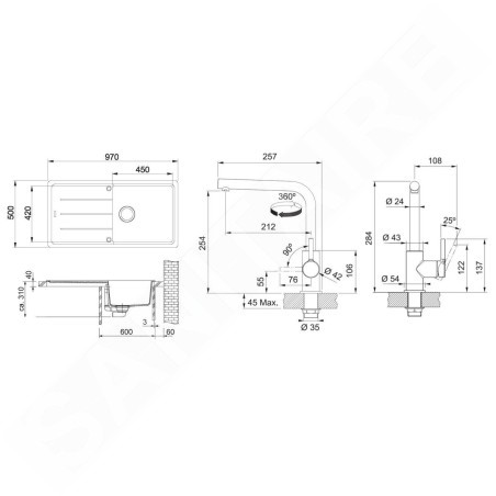 Franke Colonnes - Set de cuisine G264MČ, évier en fragranit BFG 611 + robinet FS 3230.031, noir mat / chrome 114.0700.740
