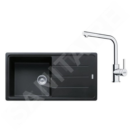 Franke Colonnes - Set de cuisine G264O, évier en fragranit BFG 611, onyx + robinet FS 3230.031, onyx / chrome 114.0700.741