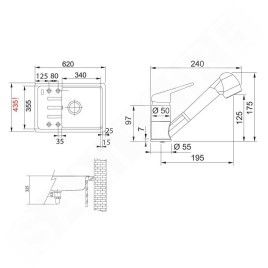 Franke Colonnes - Set de cuisine G118MČ, évier en fragranit BSG 611-62 + robinet FC 9547.901, noir mat 114.0700.753