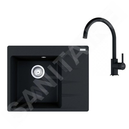 Franke Colonnes - Set de cuisine G270O, évier en fragranit CNG 611-62 TL/2 + robinet FC 6018.071, onyx 114.0700.771