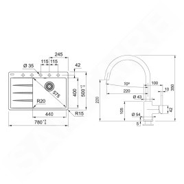 Franke Colonnes - Set de cuisine G271KA, évier en fragranit CNG 611-78 TL/7 + robinet FC 6018.424, cachemire 114.0700.773