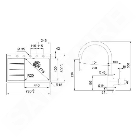 Franke Colonnes - Set de cuisine G271KA, évier en fragranit CNG 611-78 TL/7 + robinet FC 6018.424, cachemire 114.0700.773