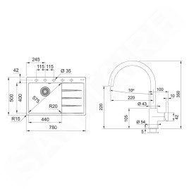 Franke Colonnes - Set de cuisine G272KA, évier en fragranit CNG 611-78 TL/2, sahara + robinet FC 6018.424,, cachemire