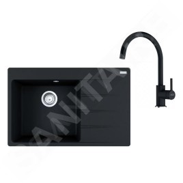 Franke Colonnes - Set de cuisine G272O, évier en fragranit CNG 611-78 TL/2  + robinet FC 6018.071, onyx 114.0700.779
