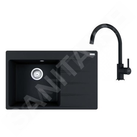 Franke Colonnes - Set de cuisine G272O, évier en fragranit CNG 611-78 TL/2  + robinet FC 6018.071, onyx 114.0700.779