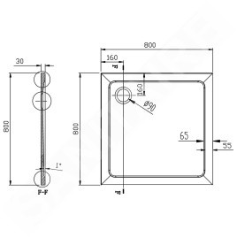 Aqualine Receveurs - Receveur de douche Tecmi, 800x800 mm, blanc PQ008
