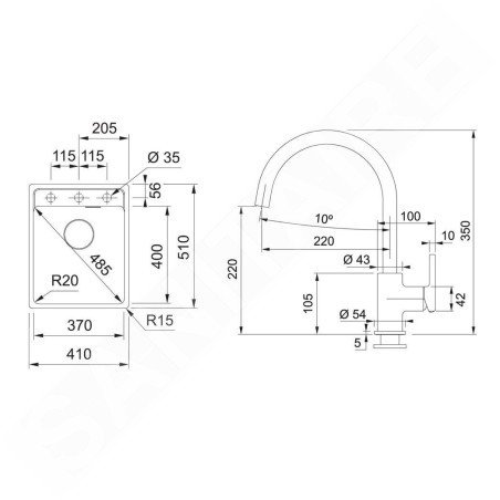 Franke Colonnes - Set de cuisine G273SA, évier en fragranit MRG 610-37 RTL + robinet FP 6018.082, sahara 114.0700.784