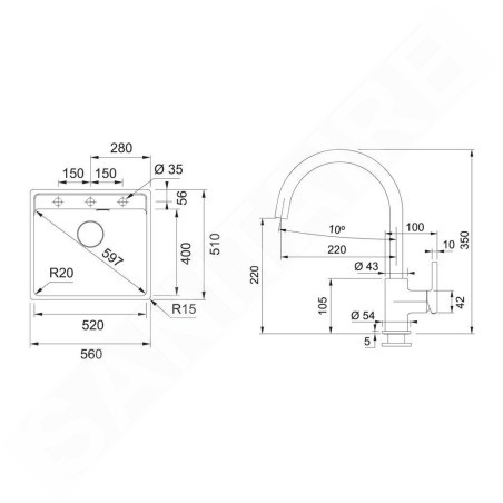 Franke Colonnes - Set de cuisine G274KA, évier en fragranit MRG 610-52 RTL + robinet FN 6018.424, cachemire 114.0700.786