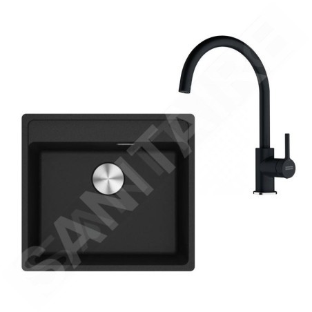 Franke Colonnes - Set de cuisine G274O, évier en fragranit MRG 610-52 RTL + robinet FC 6018.071, onyx 114.0700.788