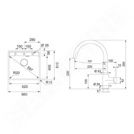 Franke Colonnes - Set de cuisine G274O, évier en fragranit MRG 610-52 RTL + robinet FC 6018.071, onyx 114.0700.788