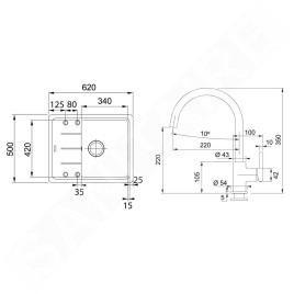 Franke Colonnes - Ensemble G278KA, évier en fragranit BFG 611-62 et robinetterie FP 6018.424, cachemire 114.0700.800