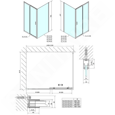 Polysan Easy Line - Porte de douche 1500 mm, aluminium poli/verre clair EL1515