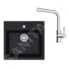 Franke Colonnes - Set de cuisine T114Č,évier en tectonite SID 610, noir + robinet FN 3230.031, noir / chrome 143.0687.294